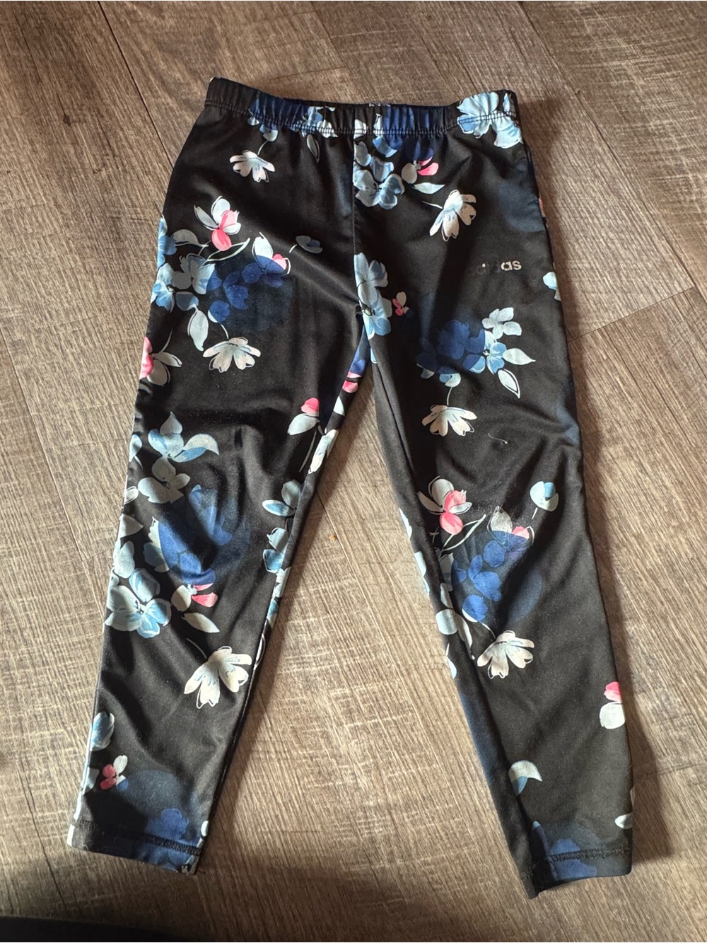 adidas Black Floral Leggings with Blue and Pink Blooms